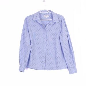 DEREK LAM 10 CROSBY Swiss Dot Balloon Sleeve Button Down Shirt Size M